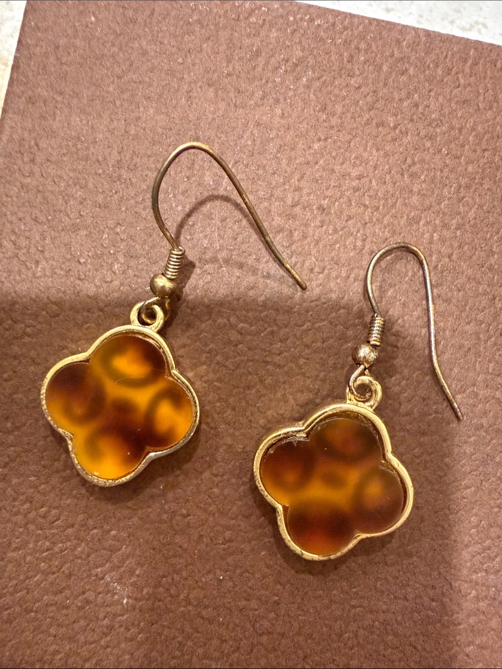Gold-Tone Amber Clover Drop Earrings